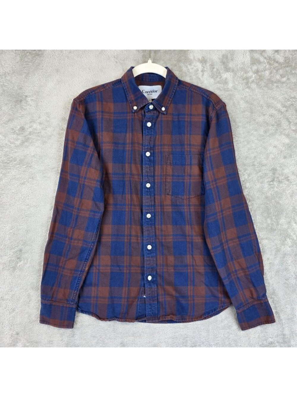 Corridor Shirt Mens XS Blue Brown Plaid Flannel Long Sleeve Button Down Casual